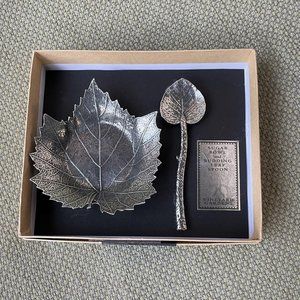 Vineyard Gardens Sugar Bowl and Spoon Pewter.